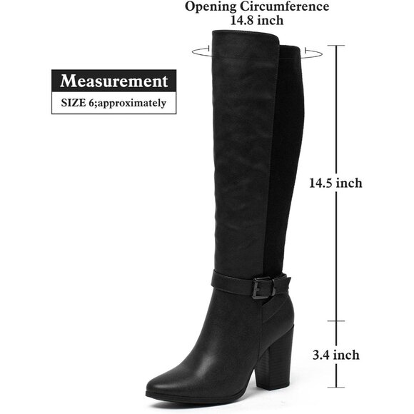 Women's Heeled Knee High Boots Zip Up Chunky Heel Tall Fashions Black Boots - Picture 4 of 8